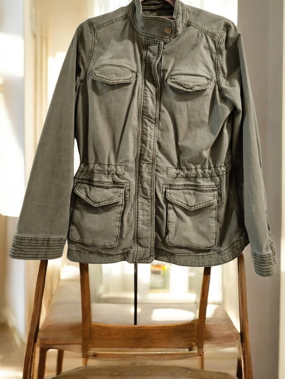 Lucky Brand Olive Green Military Utility Jacket Cinched Waist - Size Small